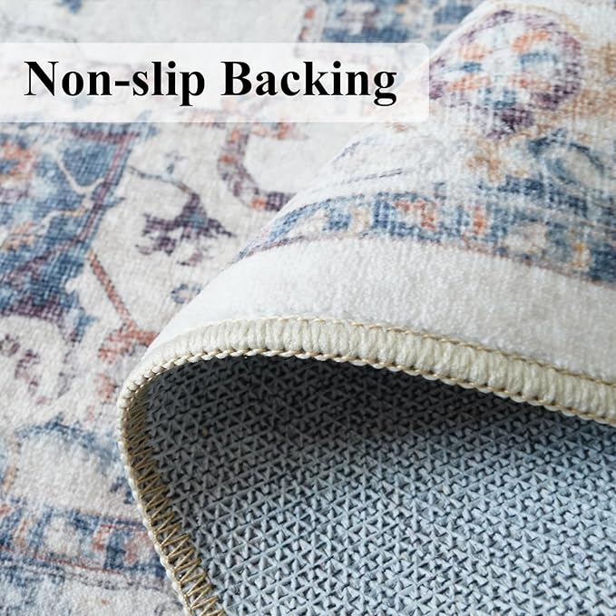 Washable 3x18 Hallway Runner Rug: Vintage Low Pile Soft Kitchen Entry Runner Long Non-Shedding Distressed Carpet for Living Room Dining Room Non Slip Thin Floor Mat for Bathroom Bedroom (3X18, Brick)