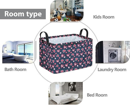 Rec Heart Print Box Hamper Storage Basket Collapsible Organizer Bin Gift Shelf Baskets for Home and Kitchen Storage