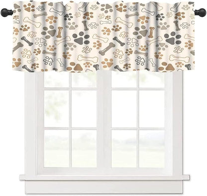 Paw Valances Curtain for Kitchen, Brown Beige Dog Paw Bone Window Treatment Valances Short Curtains Rod Pocket Drape for Dining Room Home Farmhouse Decor, 54x18inch