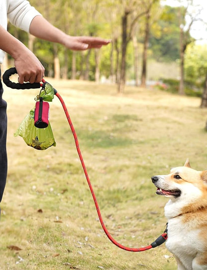 Gobeigo Dog Poop Bag Holder for Leash, Large Opening for Easy Pull Out, Doggy Poo Bag Dispenser with Used Waste Bag Carrier Suitable for Any Retractable Leash with 15 Unscented Bags (Red)