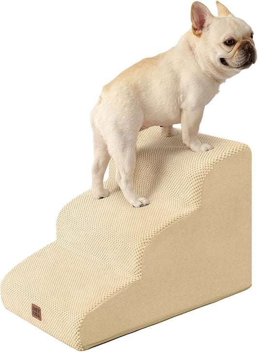 EHEYCIGA Curved Dog Stairs Ramp for Small Dogs 15.7" H, 3-Step Dog Steps for Couch Sofa and Chair, Pet Stairs for Cats, Non-Slip Balanced Pet Steps Indoor, Graige