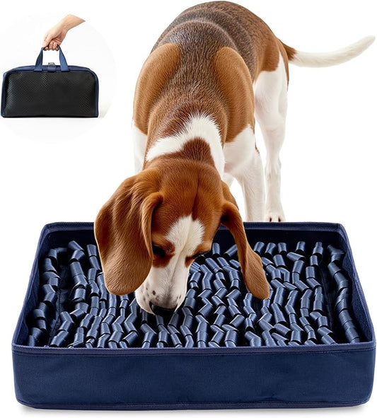 Snuffle Mat for Dogs, Dog Puzzle Mat, Interactive Dog Toys for Enrichment,Sniff Mats with Non-Slip Backing,Portable Design Easy to Store (Navy, 14" X 12"-Portable)
