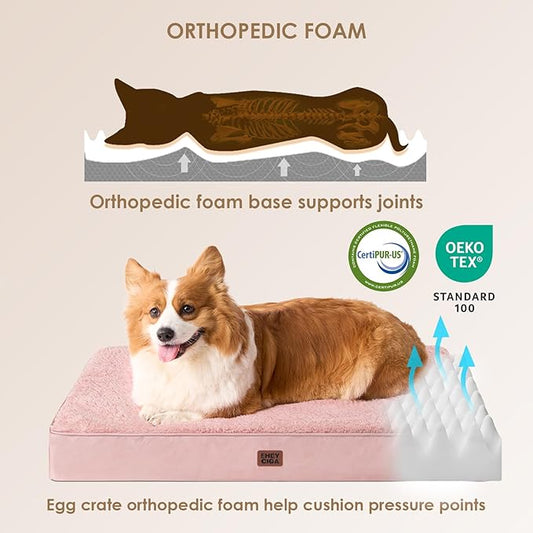 EHEYCIGA Orthopedic Dog Beds for Large Dogs with Removable Washable Cover, Pink, 36x27
