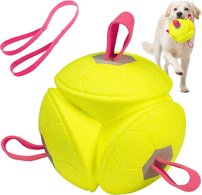 6 Inch Dog Ball Toys Interactive Soccer Ball with Straps for Tug of War Water Pet Toys Gifts for Puppy Birthday Indoor Outdoor for Fetch for Large Medium Dogs