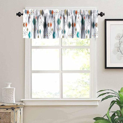 Mid Century Kitchen Valance Curtain, Europen Modern Abstract Colorful Diamond Geometric Print Vintage 1950S 60S Window Curtain Valance for Bedroom Living Room 54x18inch