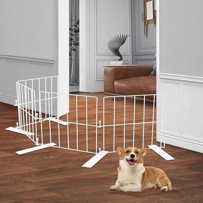 Short Puppy Gate - 17 Inch Height Dog Gate, Metal Free Standing Pet Gates, Expands Up to 48 Inches for Indoor/Outdoor, Step Over Pet Fence for Small Dogs