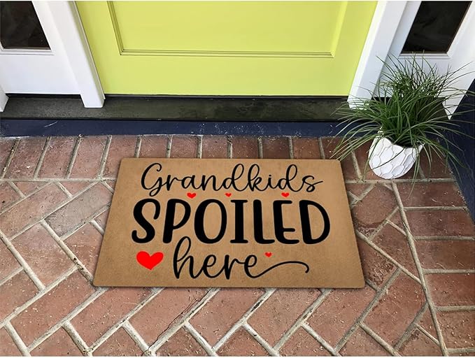 Funny Welcome Doormat (23.7 in X 15.6 in) Anti-Slip Rubber Back Entrance Way Indoor Front Porch Decor Rugs House Warming Gift (Grandkids Spoiled Here)