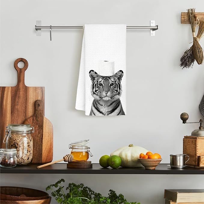 Funny Tiger Bathroom Hand Towels, Tiger Gifts for Women, Gifts for Animal Lovers, Black and White Wild Animal Decorative Hand Towels for Bathroom Decor, 16x24 Inch