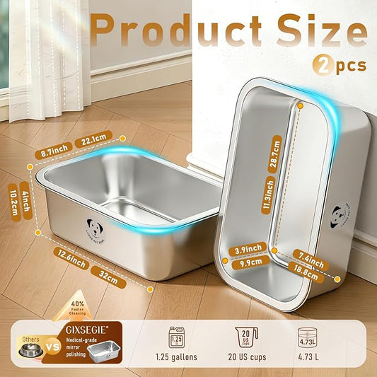 2 Pcs Stainless Steel Dog Bowls for Large Dogs, High Capacity Metal Dog Food Bowls, Food and Water Bowl for Large, X-Large, and Big Dogs 1.25 Gallons