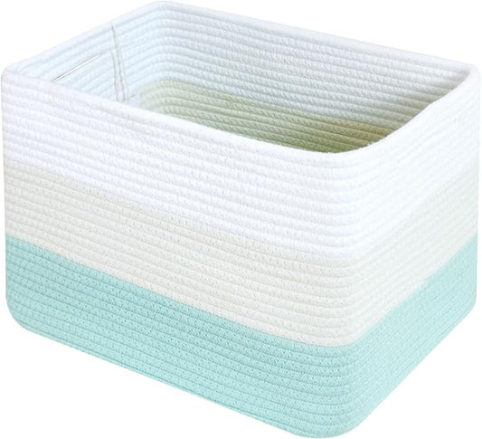 Hopegiver 1 Pack Rainbow Woven Storage Baskets for Shelves, 15x11x10 Inch Cotton Rope Decorative Organizer Bins for Blanket Clothes Book Baby Pet, Colorful Toy Basket for Nursery, Kids Room, Playroom