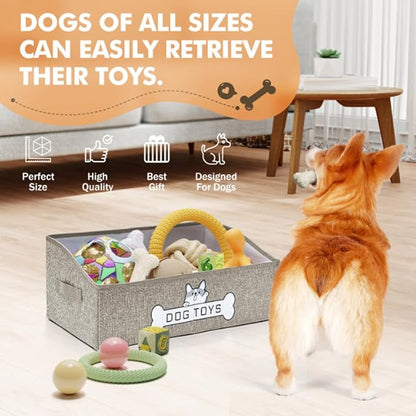 Dog Toy Basket, Collapsible Dog Toy Box with Handle, Perfect for Storing Pet Toys and Accessories (Light Khaki)