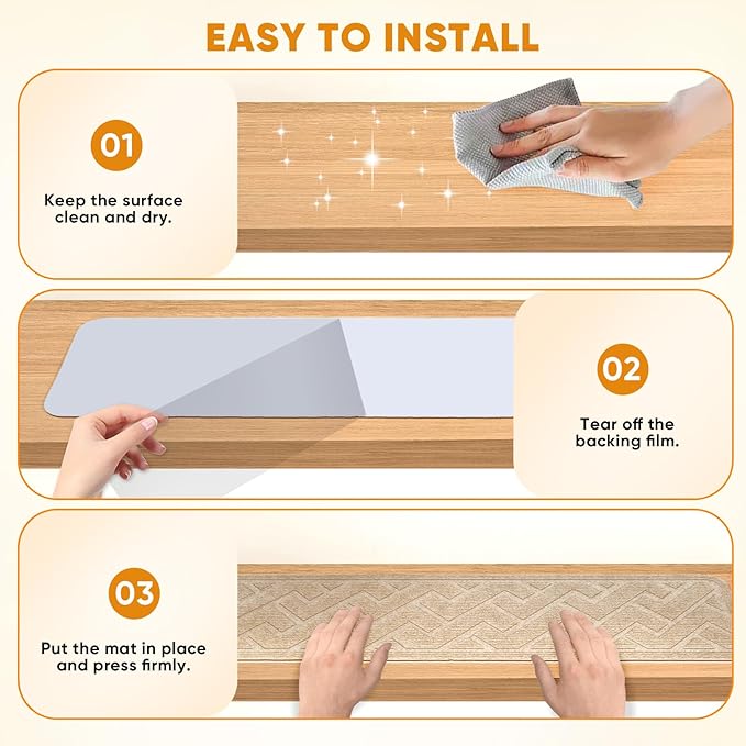 15 Pack 8 "X 30" Non Slip Stair Treads for Wooden Steps, Carpet Stair Treads Made of Polyester and Reusable Adhesive, Stair Runner Rugs for Kids, Elders and Dogs Pets (Beige)