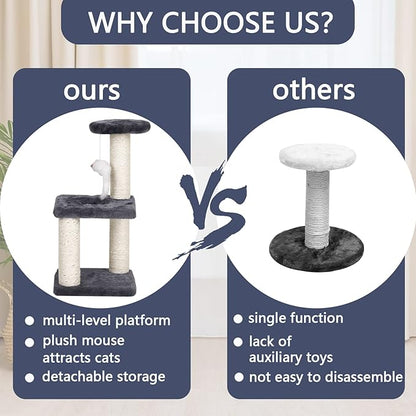 Small Cat Tree With Sisal Scratching Pole, Interactive Toys for Indoor Cats, Scratching Post, Easy Installation Tower for Small Cats