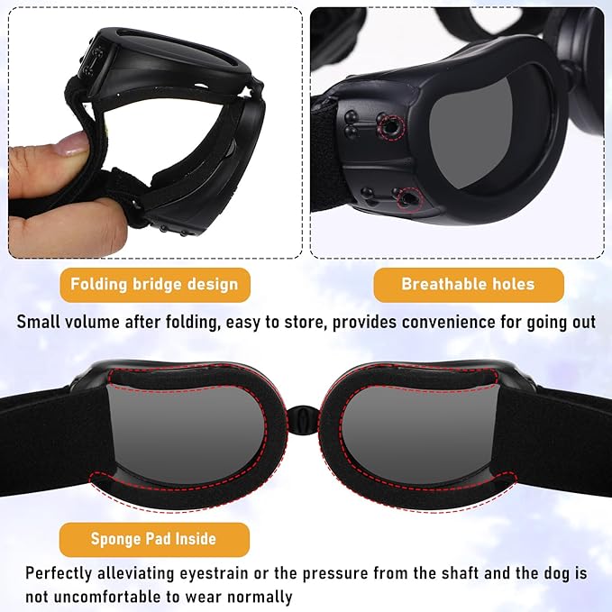 Frienda Dog Helmet and Goggles, UV Protection Doggy Sunglasses and 4 Inch Padded Puppy Motorcycle Helmet Adorable Dog Goggles with Adjustable Belt for Small Dogs Puppy Riding(Black,M)