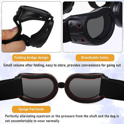 Frienda Dog Helmet and Goggles, UV Protection Doggy Sunglasses and 4 Inch Padded Puppy Motorcycle Helmet Adorable Dog Goggles with Adjustable Belt for Small Dogs Puppy Riding(Black,M)