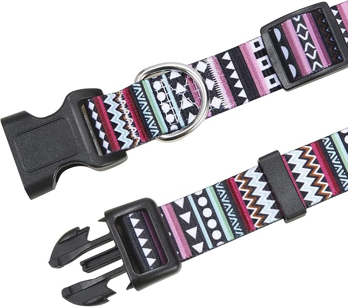 Dog Collar and Leash Set with Bohemia Floral Tribal Geometric Patterns - Soft Ethnic Style Collar Adjustable for Small Medium Large Dogs(Bohemian Purple Set,M)