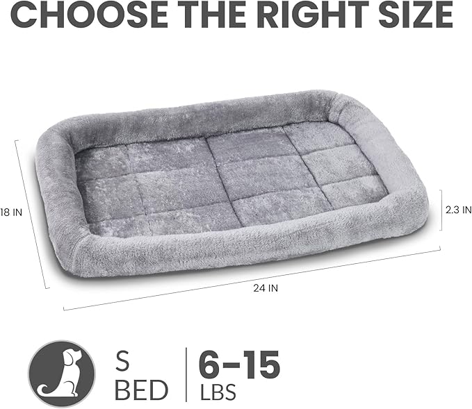 Patas Lague Bolster Dog Bed for Small Dogs 24''x18'', Soft Warm Foam Pet Sofa Bed, Machine Washable Pet Cat Crate Mat for Small Breeds, Grey