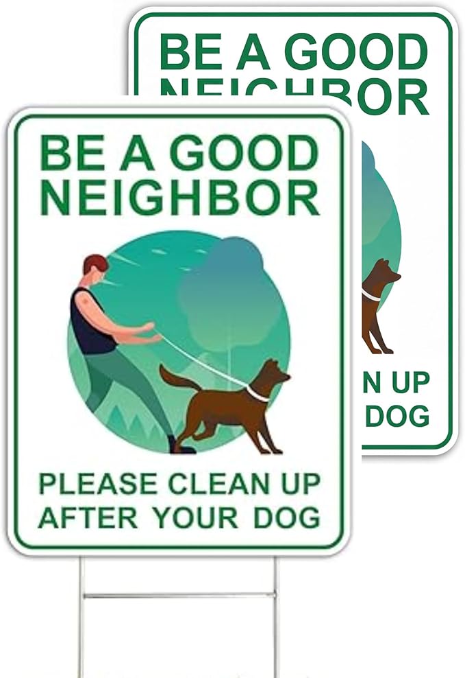 Mr. Pen- Clean Up After Your Dog Signs, 9" x 12", 2 Pack with 1 Metal Stake, No Dog Poop Lawn Signs, UV Protected & Waterproof, Double Sided Pick Up After Your Dog Sign for Yard