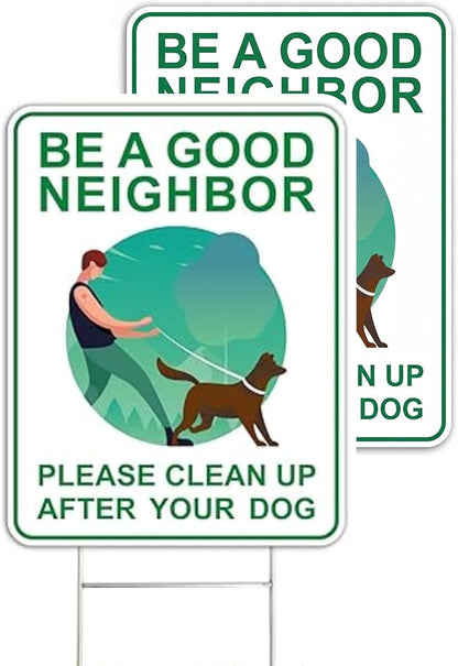 Mr. Pen- Clean Up After Your Dog Signs, 9" x 12", 2 Pack with 1 Metal Stake, No Dog Poop Lawn Signs, UV Protected & Waterproof, Double Sided Pick Up After Your Dog Sign for Yard