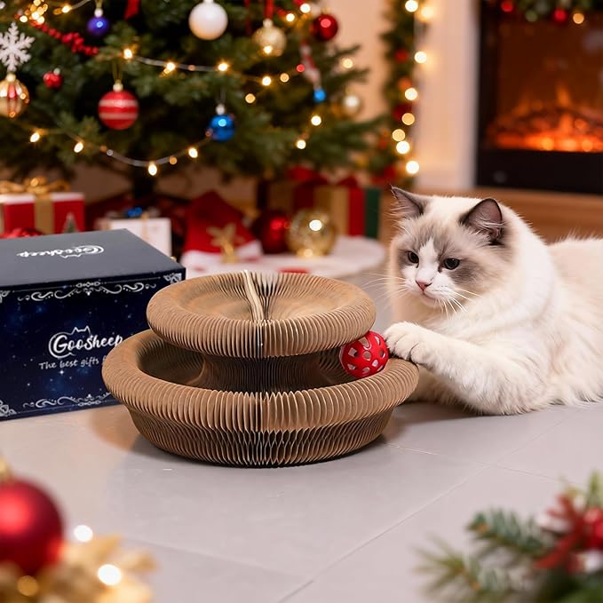 Goosheep 1 Pack Accordion Magic Organ Cat Scratcher Toys for Indoor Cats - Cardboard Cat Scratching Board Ball Scratcher Pad