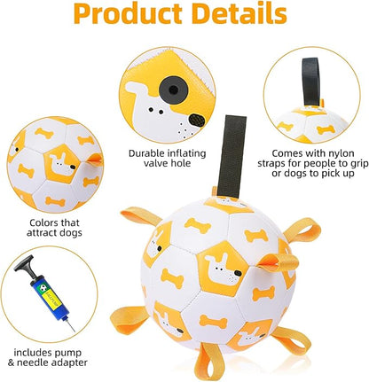 Dog Toys Soccer Ball, Soccer Ball with Straps, Interactive Dog Toys for Tug of War, Dog Water Toy, Durable Dogs Balls for Small Medium & Large Dogs (White) (White)