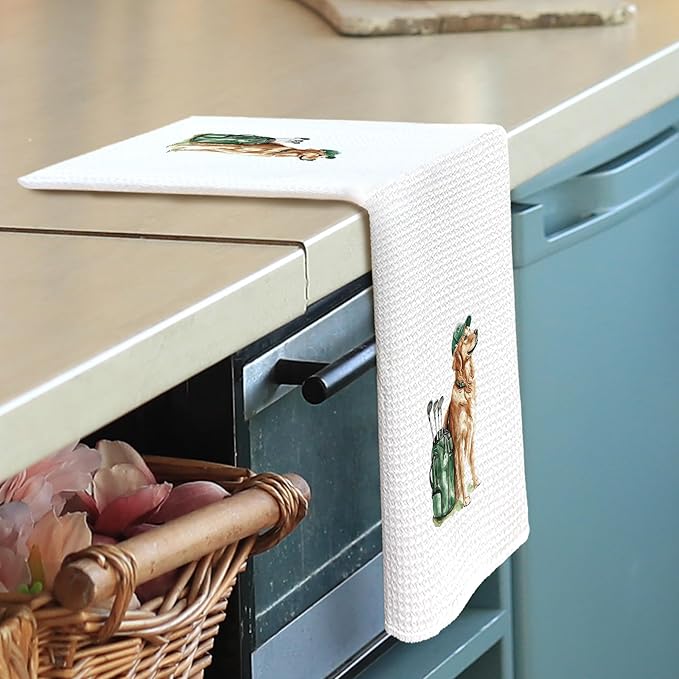 Golden Retriever Kitchen Towels - Golden Retriever Dog Dish Towels, Sports Gifts, Pet Golf Club Decorative Absorbent Dishcloths Hand Towels for Kitchen Gym Decor 16x24 Inches