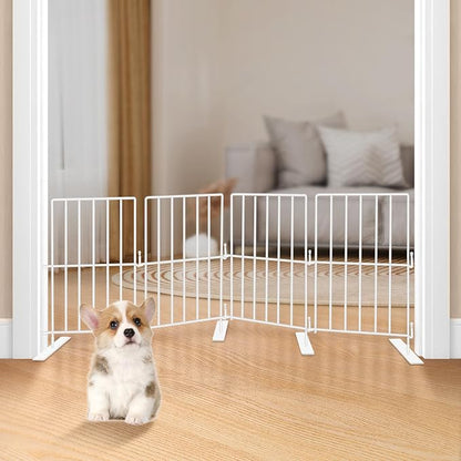 Short Puppy Gate - 17 Inch Height Dog Gate, Metal Free Standing Pet Gates, Expands Up to 48 Inches for Indoor/Outdoor, Step Over Pet Fence for Small Dogs