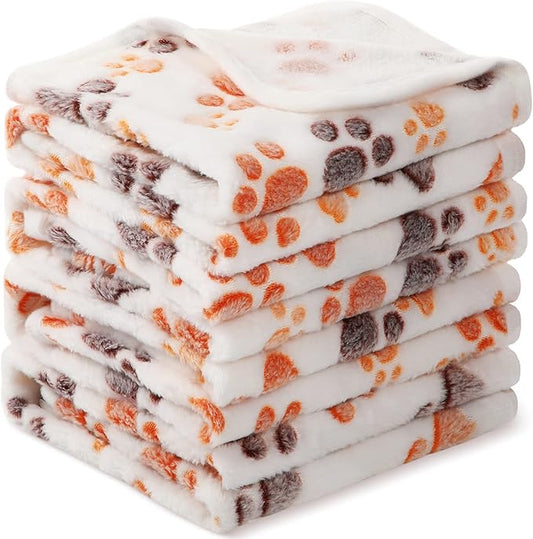 Tatuo 4 Pcs Dog Blanket for Pet Cat Blankets Indoor Puppy Teething Stuff Toys Paw Print Fleece Soft Blanket Sleep Mat for Guinea Pig Cage(White,X-Large(41 x 30 Inch),Square)