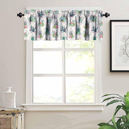 Bohemian Plants Window Valance Curtains, Green Houseplant Succulents Cactuses Boho Tropical Indoor Plant Potted Flower Valance Curtain for Farmhouse Bedroom Living Room Kitchen 54x18inch