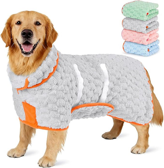Glittme Dog Bathrobe for Drying Dogs, Super Absorbent Fleece Dog Towel Robe, Adjustable Dry Coat for Large Medium Small Dogs, Warm Pet Drying Vest for After Bath, Swimming, Muddy Walks & Car Travel