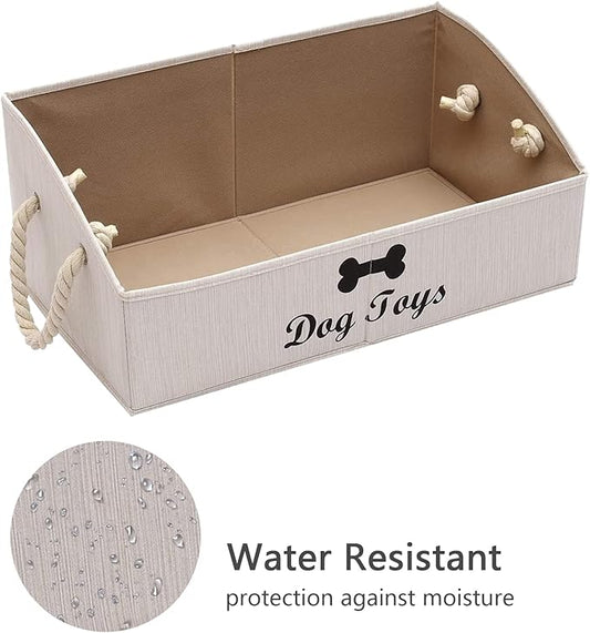 Geyecete Large Dog Toys Storage Bins-Foldable Fabric Trapezoid Organizer Boxes with Weave Rope Handle,Collapsible Basket for Shelves,Dog Apparel(Beige-Dog)