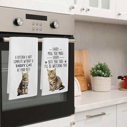 Funny Tabby Cat Kitchen Towels, Tabby Cat Mom Lady Lovers Gifts for Women Hand Towels, Pet Lover Gifts Dishcloths Dish Towel for Kitchen 16x24 Inches Set of 2