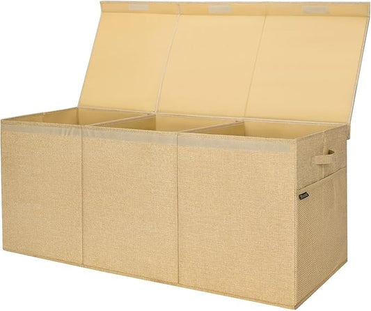 BALEINE Fabric Storage Bins with Lid, Collapsible Extra Large Storage Boxes Bins Baskets with Divider for Home Organizing (37.5"x13"x16", Khaki)