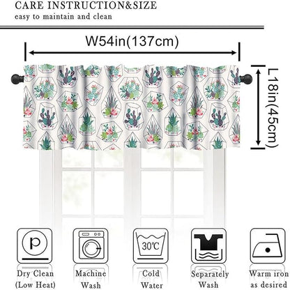 Bohemian Plants Window Valance Curtains, Green Houseplant Succulents Cactuses Boho Tropical Indoor Plant Potted Flower Valance Curtain for Farmhouse Bedroom Living Room Kitchen 54x18inch