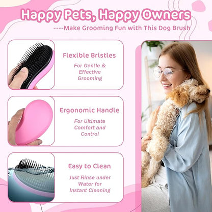 Small Dogs Brush Puppy Hair Brush Soft Pet Massaging Grooming Brushes Gentle Hair Remover for Teddy Yorkies Maltese Shih Tzu Chihuahua Maltipoos Small Breeds Cat Animals Wet or Dry Fur (pink)