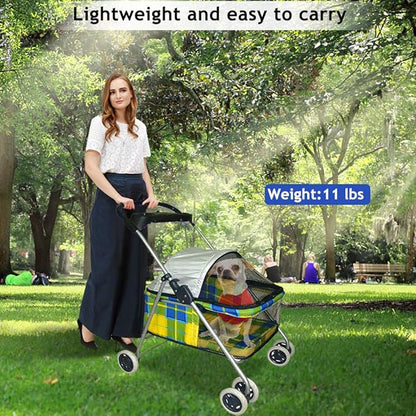Jogger Pet Stroller for Small & Medium Dogs/Cats 35Lbs Capacity Kitten Doggie Cage Waterproof Foldable Travel Carrier Puppy Strolling Cart Durable Large 4 Wheels Cat Dog Stroller with Cup Holders