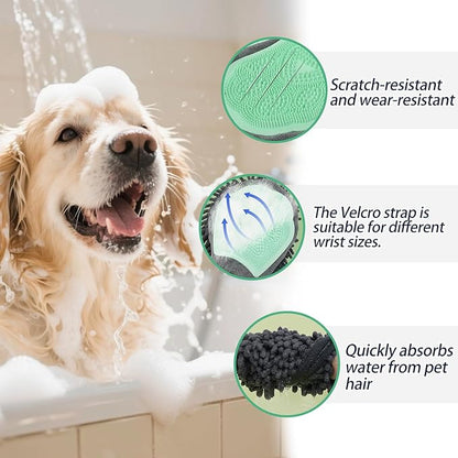 Green Double-Sided Dog Bath Glove Cleaning Massage Dog Brush for Dogs and Cats Chenille Absorbent Pet Towel Mitt with TPR Pet Grooming Glove for Gentle Hair Removal Glove