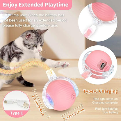 Interactive Cat Toys for Indoor Cats Smart Automatic Ball Rolling for Bored Kitten Pet Upgraded Speedy Moving Chase Dogs Toy Valentine's Day Gift Pink Dragonfly