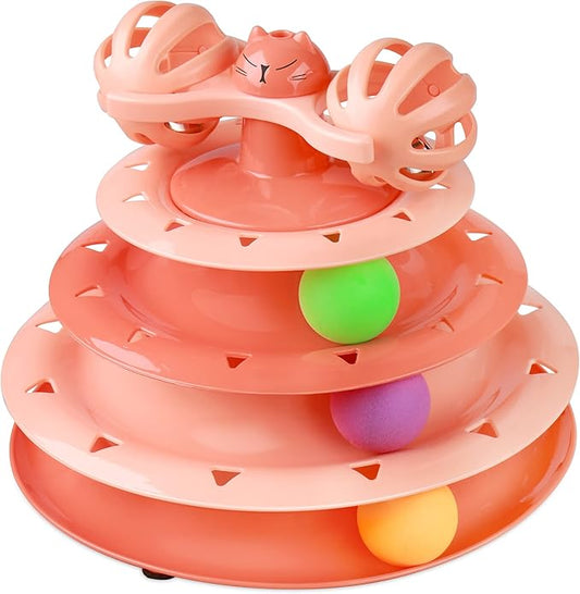 UPSKY Cat Toy Roller 4-Level Turntable Cat Toy Balls with Three Colorful Balls and Bell Ball X Turntable Interactive Kitten Fun Mental Physical Exercise Puzzle Toys