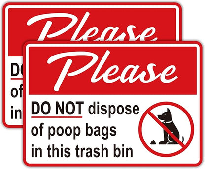 2PCS Please Do Not Dispose Poop Bags in This Trash Bin Stickers, Self-Adhesive Weatherproof Do not Throw Dog Poop Bag in The Trash Sign, Trash Can Stickers for Home，Yard，Restaurant（8" x 6"）