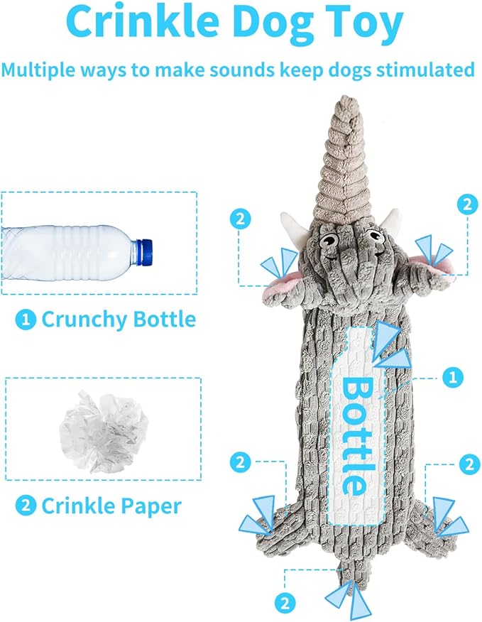 Dog Toys, Squeaky Plush No Stuffing Crinkle Dog Toy for Small Medium Large Dogs, Interactive Puppy Teething Water Bottle Dog Chew Toy
