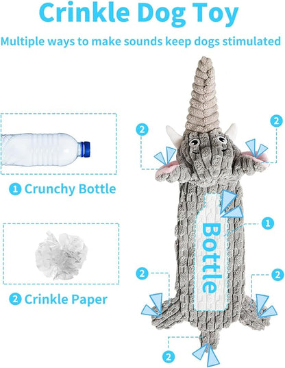 Dog Toys, Squeaky Plush No Stuffing Crinkle Dog Toy for Small Medium Large Dogs, Interactive Puppy Teething Water Bottle Dog Chew Toy