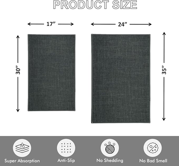 Ultra Thin Indoor Door Mat, Low-Profile Door Mats Indoor Entrance, Non-Slip Natural Rubber Backing Doormat, Washable Entryway Doormats, Fade Resistant Dirt Trapper for Kitchen, 47''x24'',Grey