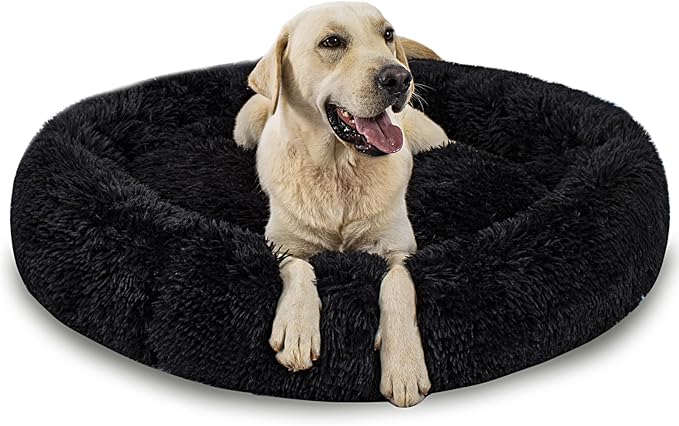 Calming Dog Bed for Big Dogs, 39'' Round Anti-Anxiety Warm Fluffy Plush Faux Fur Bed, Soft Anti-Slip Donut Washable Big Pet Bed, Cozy Big Dogs Bed, Fits up to 100 lbs Pets