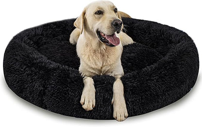 Calming Dog Bed for Big Dogs, 39'' Round Anti-Anxiety Warm Fluffy Plush Faux Fur Bed, Soft Anti-Slip Donut Washable Big Pet Bed, Cozy Big Dogs Bed, Fits up to 100 lbs Pets