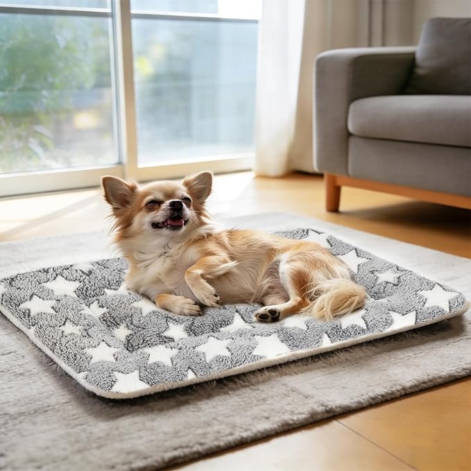 Mora Pets Dog Bed Crate Pad Ultra Soft Pet Bed with Cute Star Print Washable Reversible for Large Medium Small Dogs 23 x 18 inch 2 Pack Grey