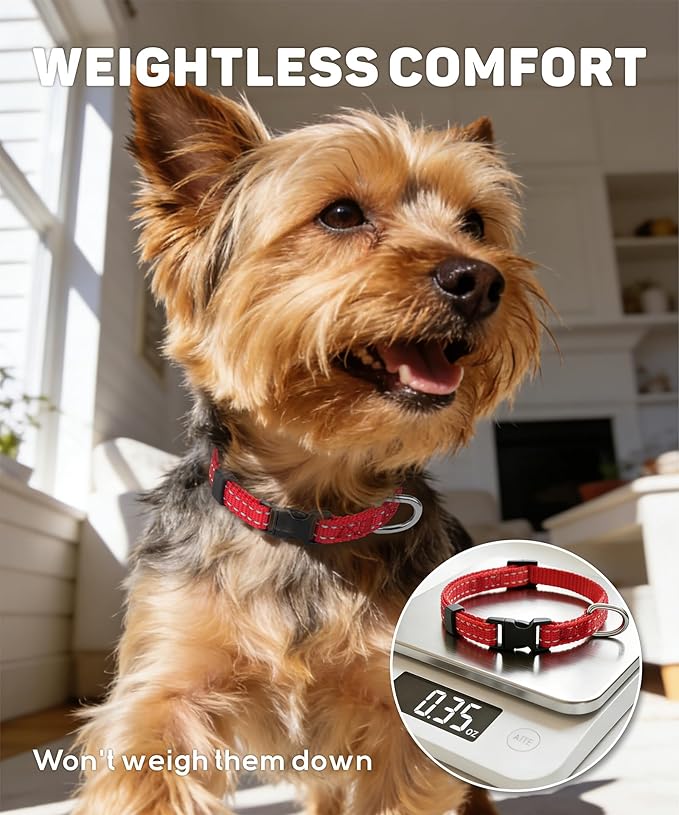 TagME Reflective Nylon Dog Collars, Adjustable Classic Pet Collar with Quick Release Buckle for Puppy, Black 3/8" Width