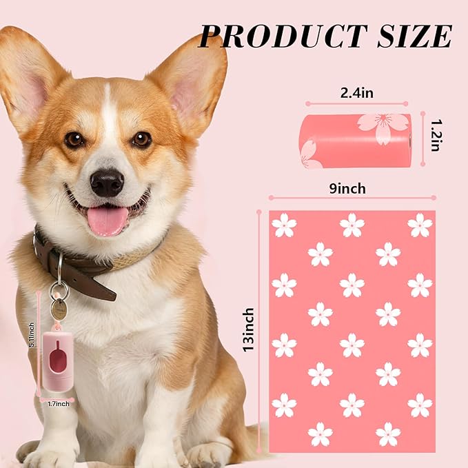 Cherry Blossom Scented Dog Poop Bags - 630 counts Pink Pet Waste Bags with Dispensers, Extra Large 13x9 Inch Leak-Proof Fragrance Bags for Dogs Walking and Cat Litter