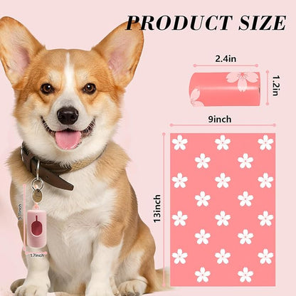 Cherry Blossom Scented Dog Poop Bags - 120 counts Pink Pet Waste Bags with Dispensers, Extra Large 13x9 Inch Leak-Proof Fragrance Bags for Dogs Walking and Cat Litter