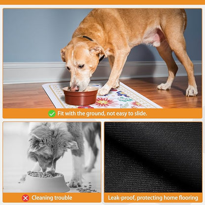 KOOLTAIL Dog Food Mat, Absorbent Pet Feeding Mat for Food and Water Bowls, Placement Pad for Floors with Waterproof Rubber Backing, Quick Dry Water Dispenser Mat for Dogs Puppy Cats, Flower, 16"x24"